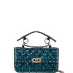 Valentino Blue Metallic Rockstud Spike Small Top Handle Bag