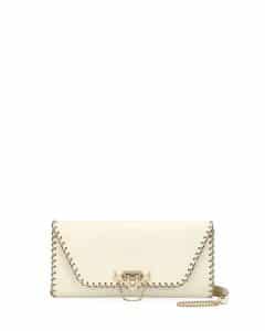 Valentino Ivory Whipstitch Demilune Clutch Bag
