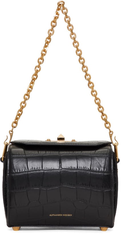 Alexander McQueen Black Croc Box '19' Bag
