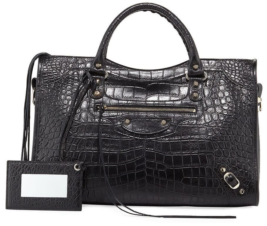 Balenciaga Black Crocodile Effect Classic City Bag