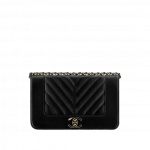 Chanel Black Chevron Mademoiselle Vintage Wallet on Chain Bag