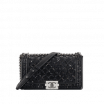 Chanel Black/Silver Embroidered Lambskin Boy Chanel Old Medium Bag