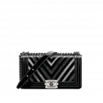 Chanel Black/Silver Glittered PVC Chevron Boy Chanel Old Medium Bag