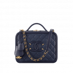 Chanel Navy Blue CC Filigree Large Vanity Case Bag