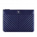 Chanel Navy Blue Chevron CC Large Pouch Bag