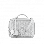 Chanel Silver CC Filigree Large Vanity Case Bag