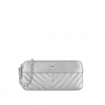 Chanel Silver Chevron Clutch Bag with Chain