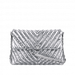 Chanel Silver Chevron Space Suit Flap Bag