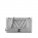 Chanel Silver Mademoiselle Vintage Chevron Large Flap Bag