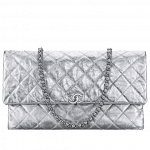 Chanel Silver Metallic Crumpled Calfskin Large Flap Bag