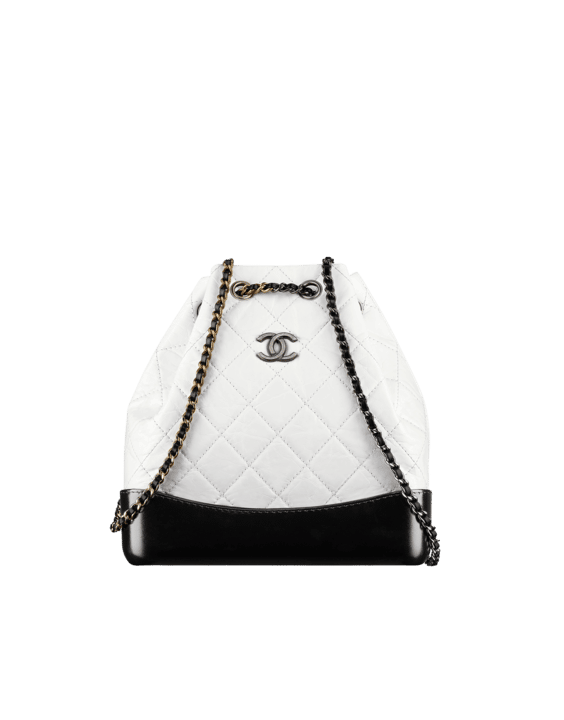 bag, chanel gabrielle backpack, white backpack, backpack, chanel, chanel  bag, coat, black coat, leather, leather coat, streetstyle - Wheretoget
