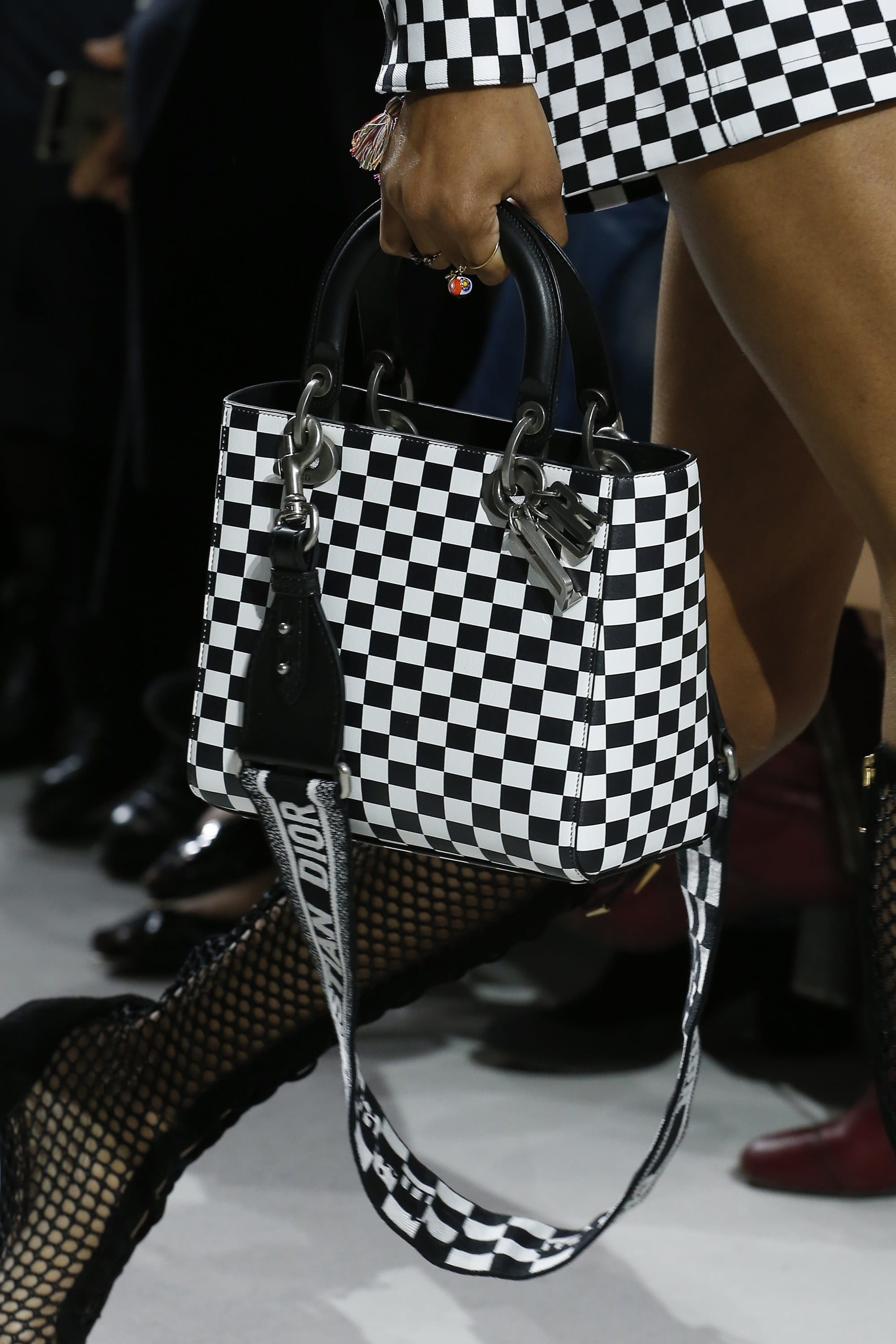 christian dior black and white checkered bag