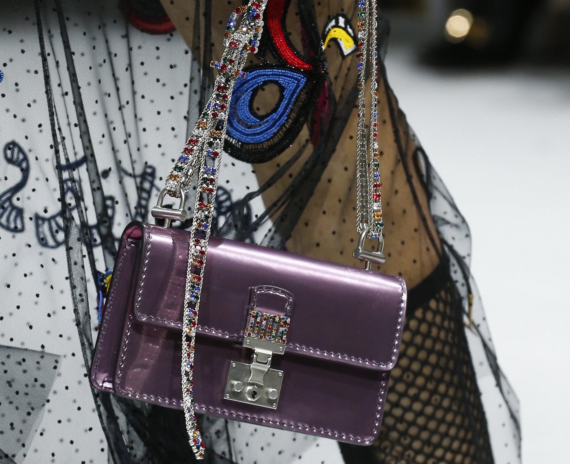 Dior Metallic Purple Embellished Dioraddict Flap Bag