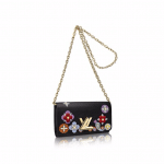 Louis Vuitton Black Epi with Floral Patches Twist Chain Wallet Bag