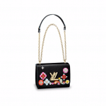 Louis Vuitton Black Epi with Floral Patches Twist MM Bag