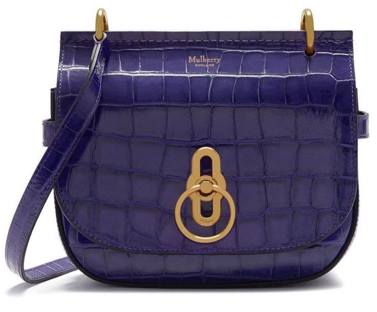 Mulberry Dark Amethyst Croc Print Small Amberley Satchel Bag