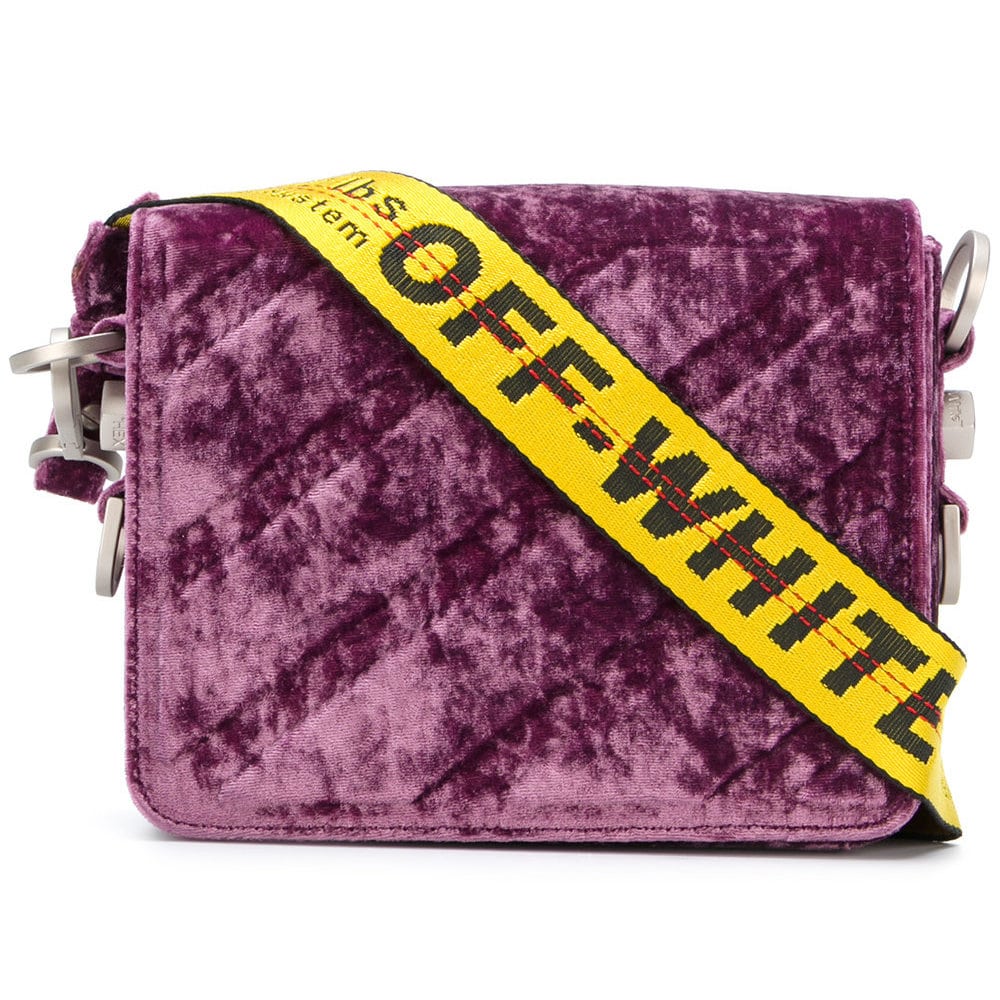 Off-White Purple Velvet Diagonal Binder Clip Bag