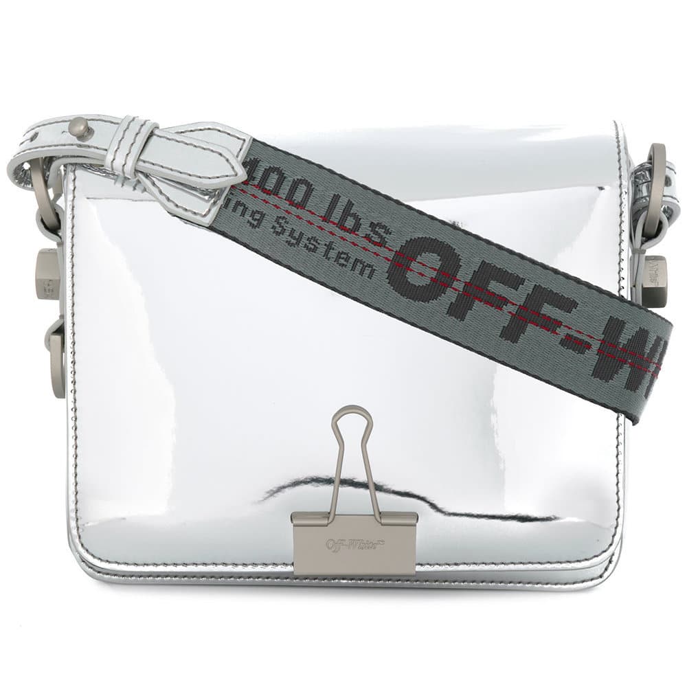 Off-White Silver Mirror Binder Clip Bag