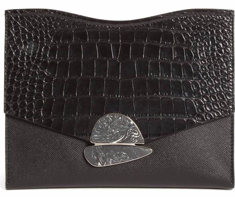 Proenza Schouler Black Croc-Embossed Medium Curl Clutch Bag