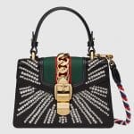 Gucci Black Embellished Satin Sylvie Mini Top Handle Bag