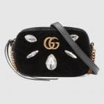 Gucci Black Embellished Velvet GG Marmont Mini Chain Shoulder Bag