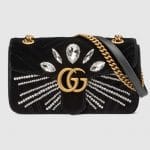 Gucci Black Embellished Velvet GG Marmont Small Shoulder Bag