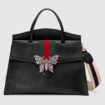 Gucci Black Leather with Butterfly GucciTotem Large Top Handle Bag