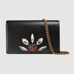 Gucci Black Leather with Double G and Crystals Mini Chain Bag
