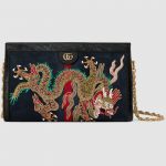 Gucci Blue Suede Dragon Embroidered Ophidia Medium Shoulder Bag