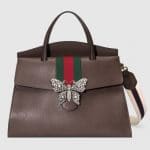Gucci Brown Leather with Butterfly GucciTotem Large Top Handle Bag