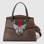Gucci Brown Leather with Butterfly GucciTotem Medium Top Handle Bag