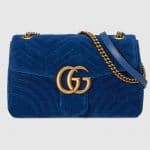 Gucci Cobalt Blue Velvet GG Marmont Medium Shoulder Bag