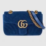 Gucci Cobalt Blue Velvet GG Marmont Mini Shoulder Bag