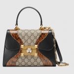 Gucci GG Supreme and Leather with Snakeskin Osiride Small Top Handle Bag