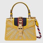 Gucci Gold Embellished Satin Sylvie Mini Top Handle Bag