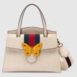 Gucci Ivory Leather with Butterfly GucciTotem Medium Top Handle Bag