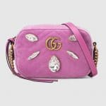 Gucci Pink Embellished Velvet GG Marmont Mini Chain Shoulder Bag