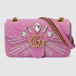 Gucci Pink Embellished Velvet GG Marmont Small Shoulder Bag
