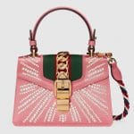 Gucci Pink Peony Embellished Satin Sylvie Mini Top Handle Bag