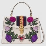 Gucci White Floral Embroidered Sylvie Medium Top Handle Bag