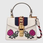 Gucci White Floral Embroidered Sylvie Mini Top Handle Bag