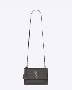Saint Laurent Asphalt Gray Grained Leather Medium Sunset Bag