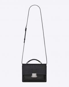 Saint Laurent Black Crocodile-Embossed Matte Bellechasse Medium Bag