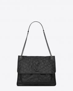 Saint Laurent Black Vintage Crinkled and Quilted Niki Large Chain Bag