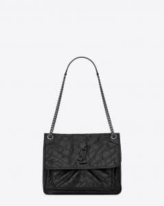 Saint Laurent Black Vintage Crinkled and Quilted Niki Medium Chain Bag
