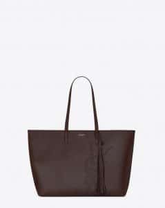 Saint Laurent Chocolate Perforated Vintage Leather Tassel Shopping Bag