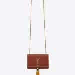 Saint Laurent Cognac Leather with Plaited Edges Small Kate Satchel Tassel Bag