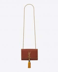 Saint Laurent Cognac Leather with Plaited Edges Small Kate Satchel Tassel Bag
