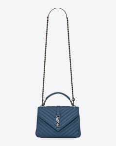 Saint Laurent Denim Blue Quilted Medium College Bag