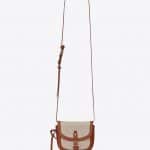 Saint Laurent Ivory/Cognac Linen:Leather Toy Besace Bag